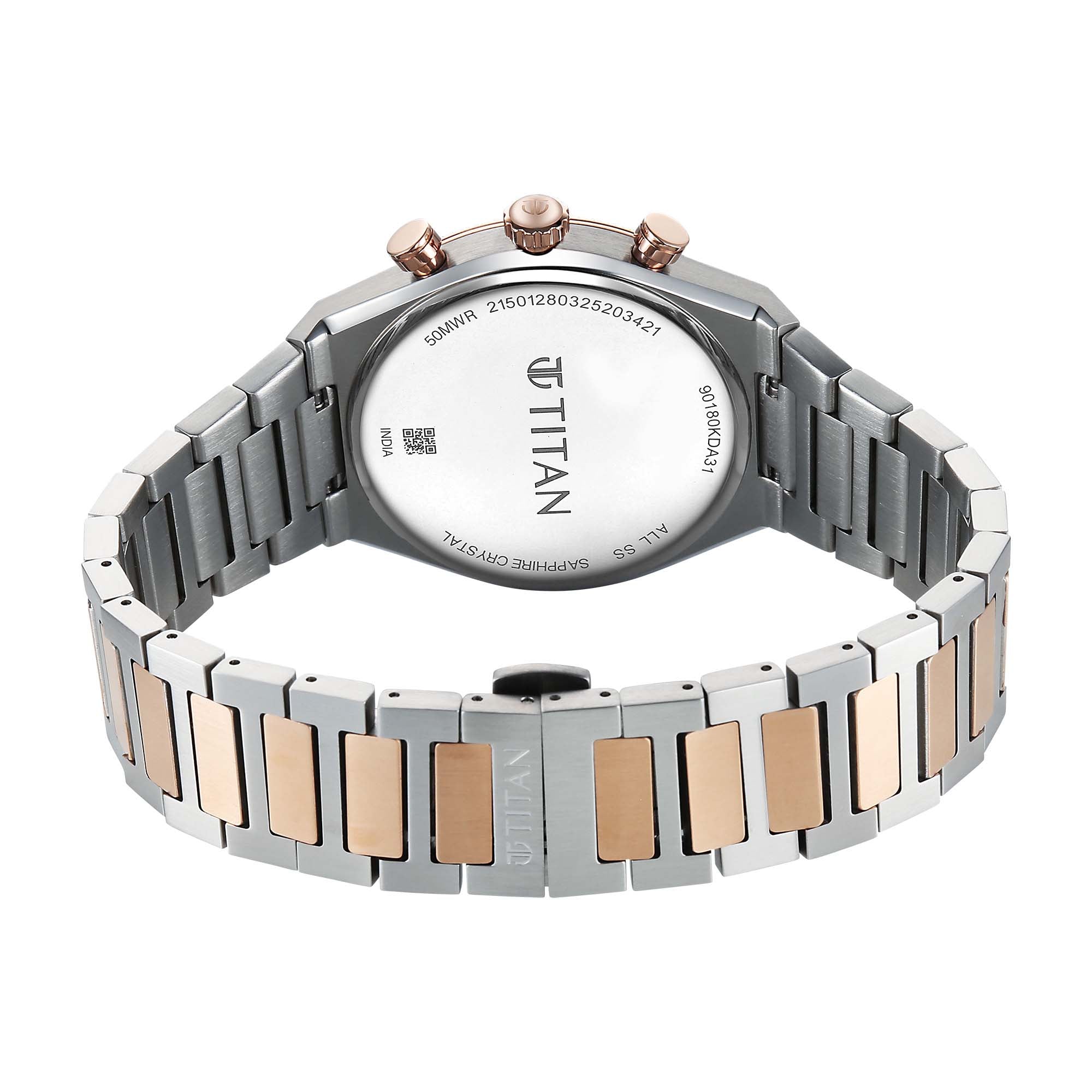 Titan Micromotors Analog with Retrograde Day and Date and Silver Dial Dual Tone Pink Stainless Steel Strap Watch for Men