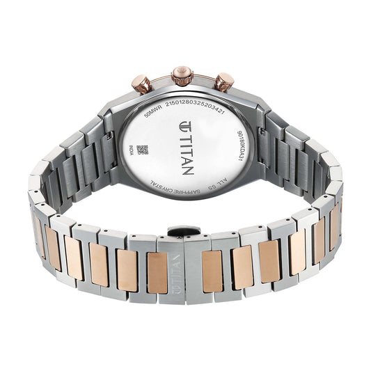Titan Micromotors Analog with Retrograde Day and Date and Silver Dial Dual Tone Pink Gold Stainless Steel Strap Watch for Men