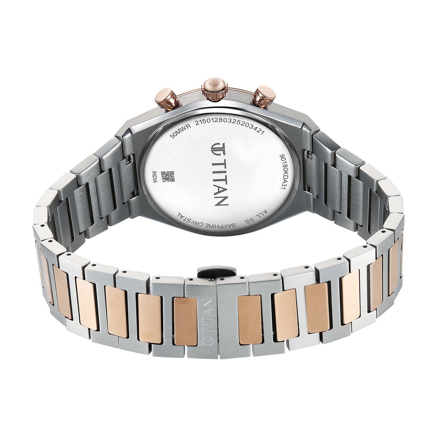 Titan Micromotors Analog with Retrograde Day and Date and Silver Dial Dual Tone Pink Stainless Steel Strap Watch for Men