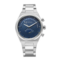 Titan Micromotors Analog with Retrograde Day and Date and Blue Dial Stainless Steel Strap Watch for Men