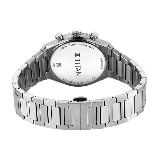 Titan Micromotors Analog with Retrograde Day and Date and Blue Dial Stainless Steel Strap Watch for Men