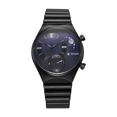 Titan Classique Micromotors Blue Dial Black Stainless Steel Strap Analog Watch for Men