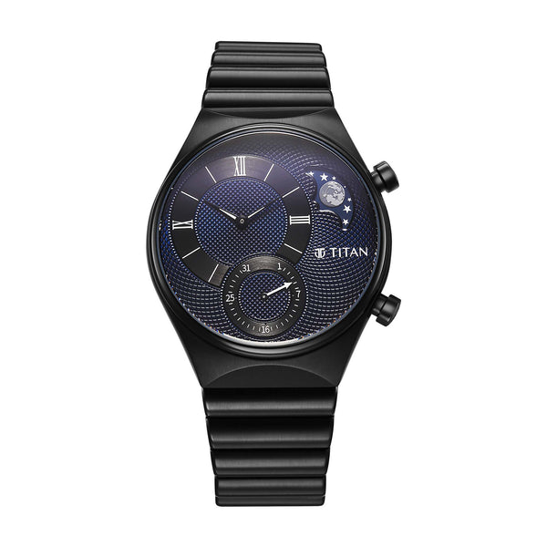 Titan Classique Micromotors Blue Dial Black Stainless Steel Strap Analog Watch for Men