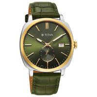 Titan Green Dial Leather Strap Analog with Date Watch for Men