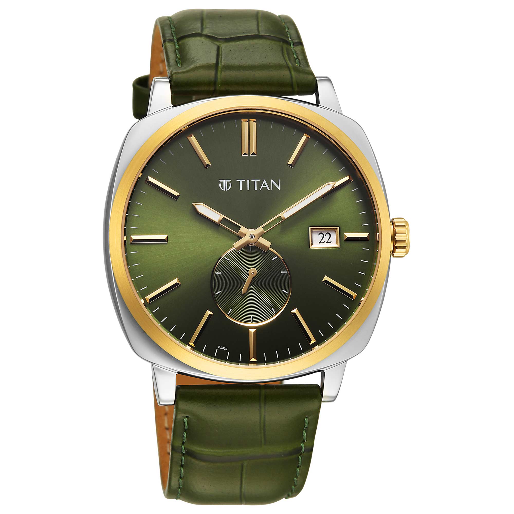 Titan Green Dial Leather Strap Analog with Date Watch for Men