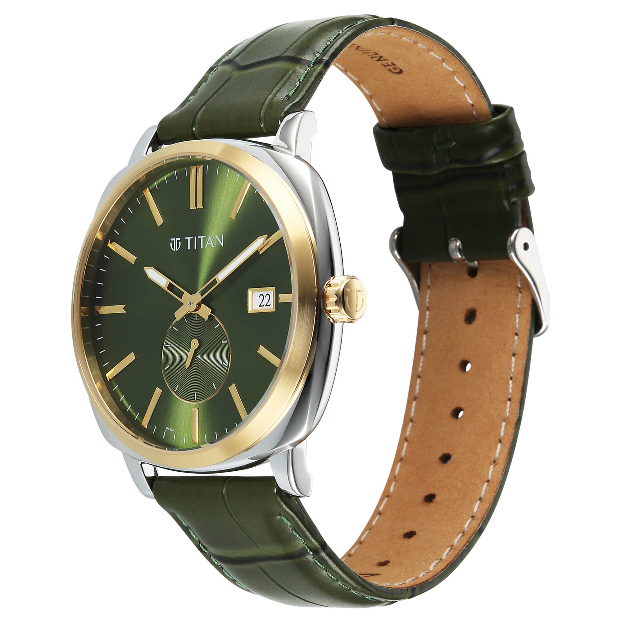 Titan Green Dial Leather Strap Analog with Date Watch for Men