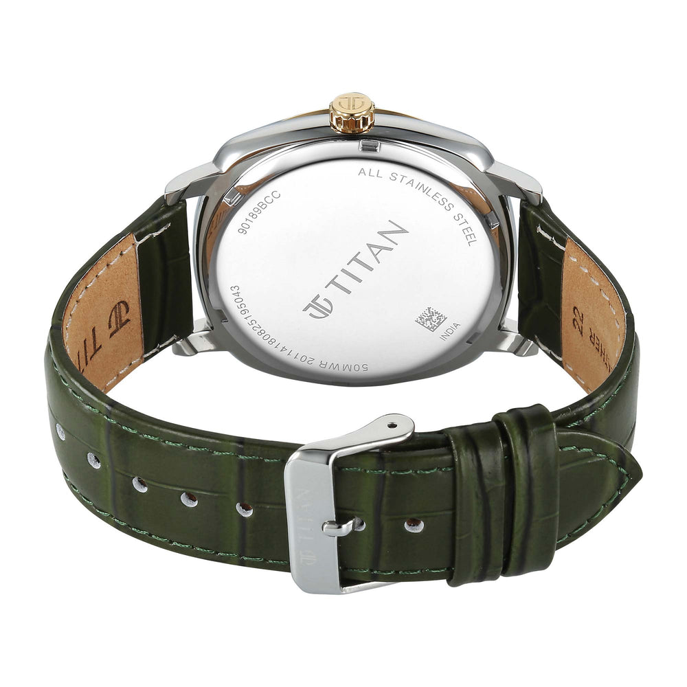 Titan Green Dial Leather Strap Analog with Date Watch for Men