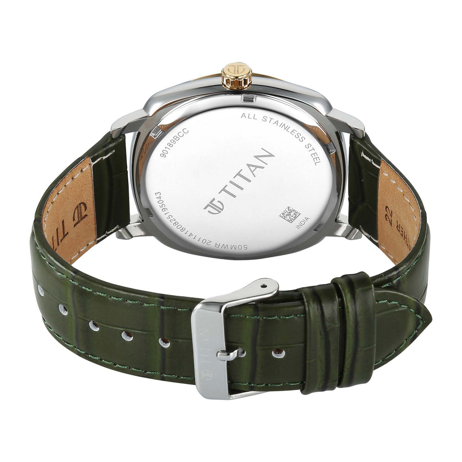 Titan Green Dial Leather Strap Analog with Date Watch for Men