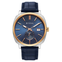 Titan Blue Dial Leather Strap Analog with Date Watch for Men