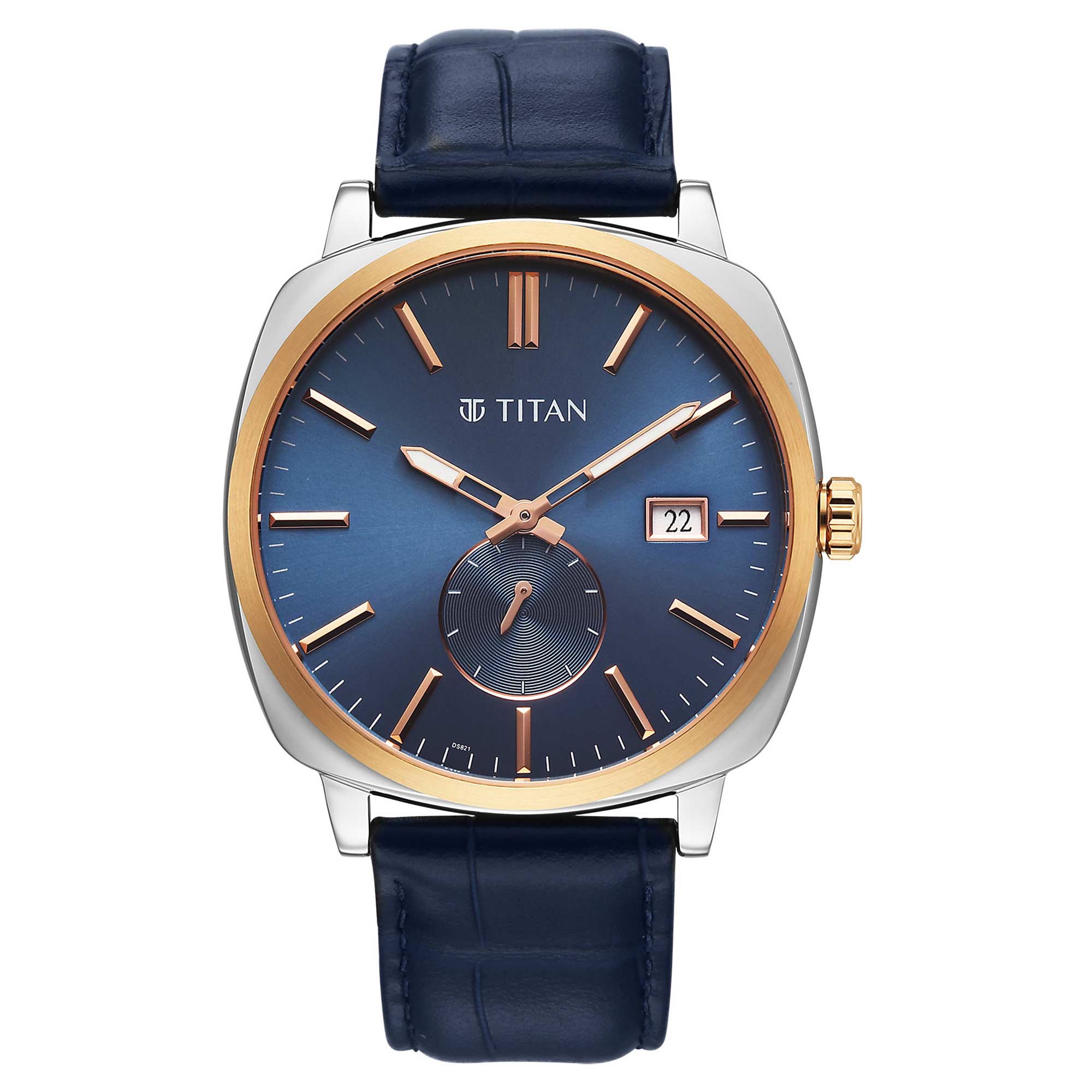 Titan Blue Dial Leather Strap Analog with Date Watch for Men