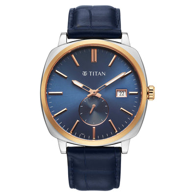 Titan Blue Dial Leather Strap Analog with Date Watch for Men