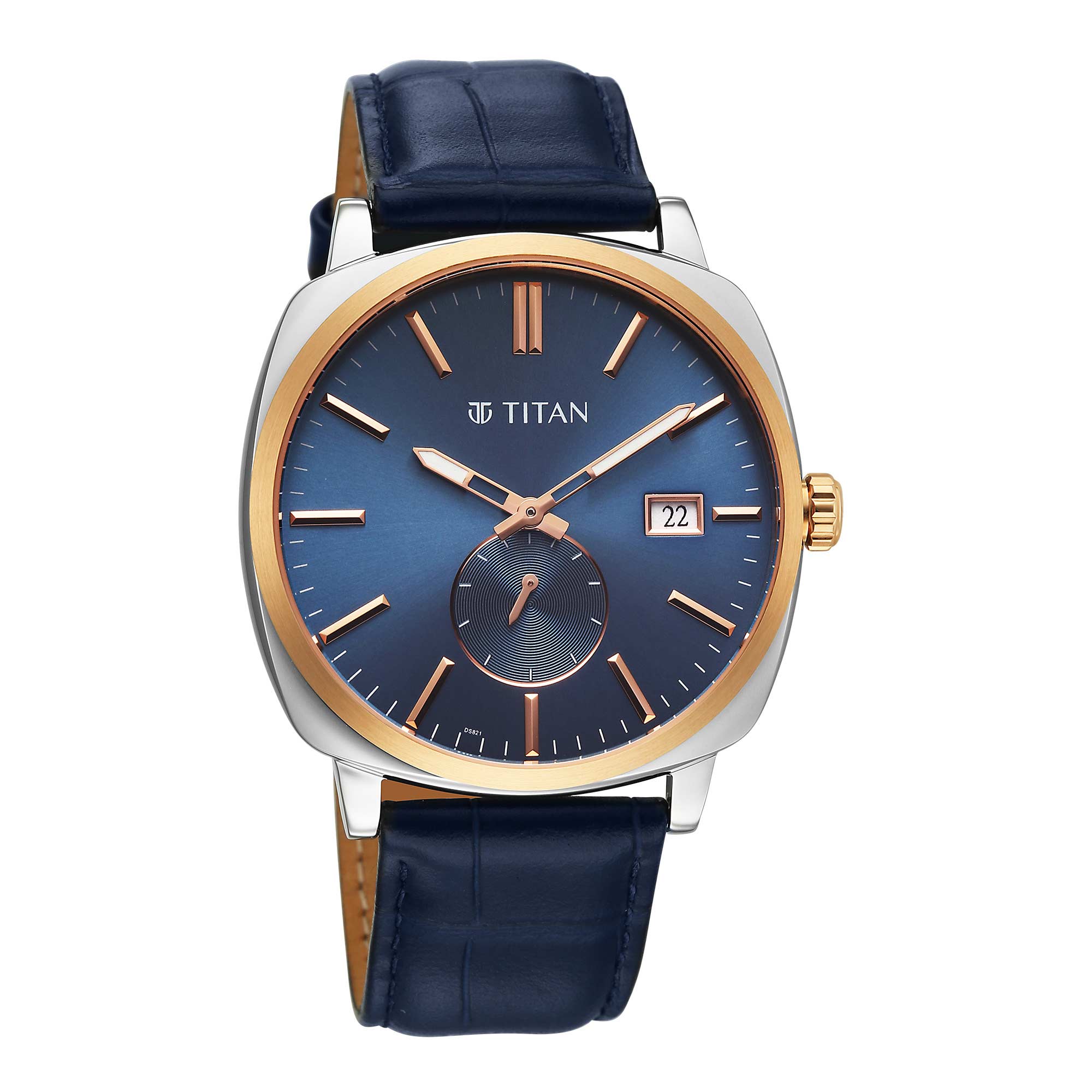 Titan Blue Dial Leather Strap Analog with Date Watch for Men
