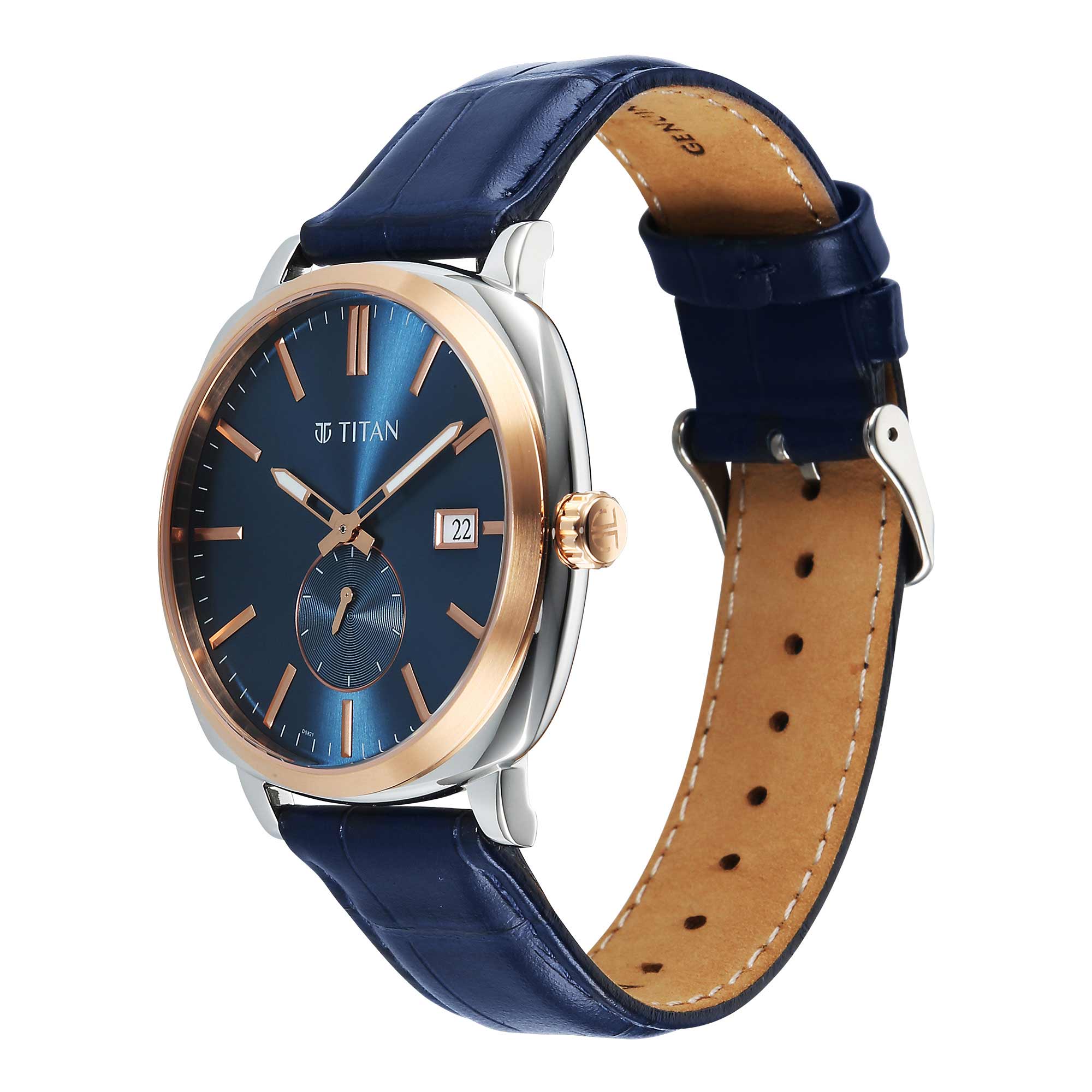 Titan Blue Dial Leather Strap Analog with Date Watch for Men