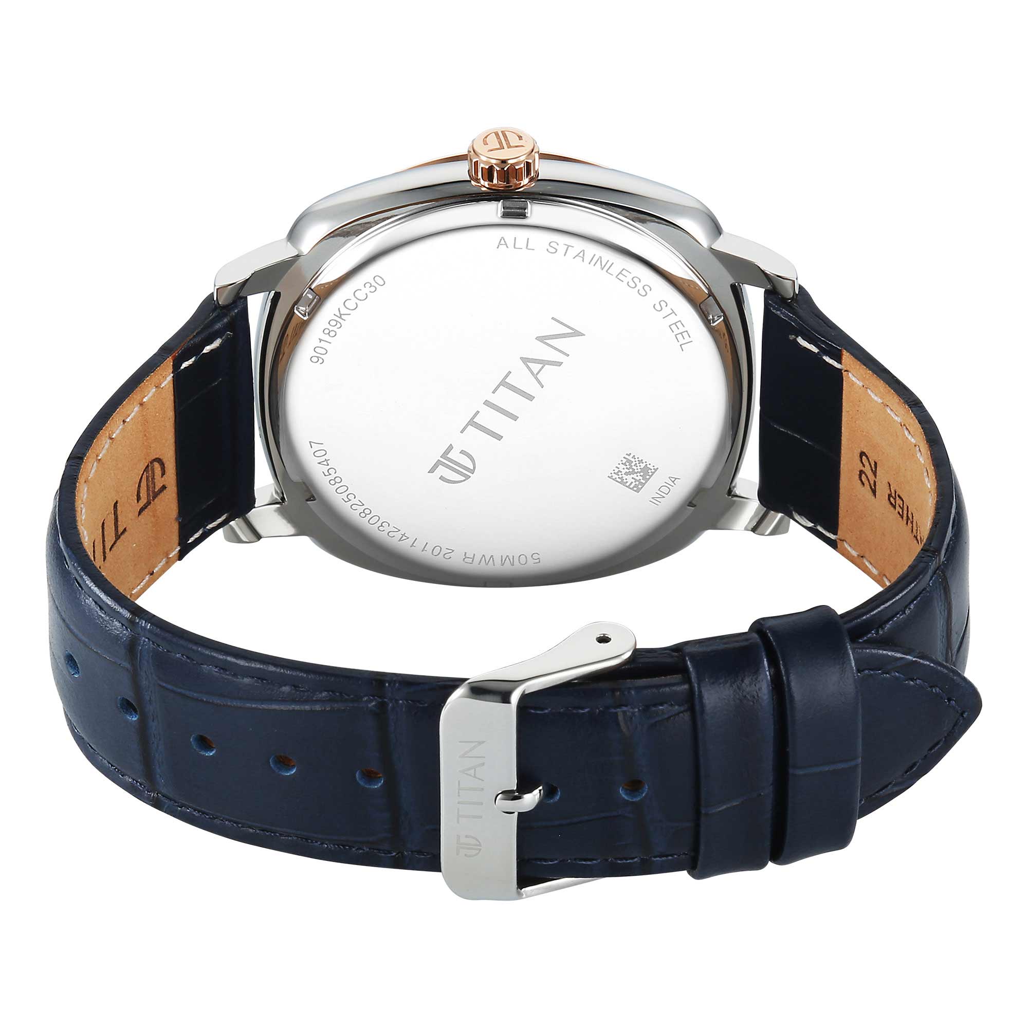 Titan Blue Dial Leather Strap Analog with Date Watch for Men