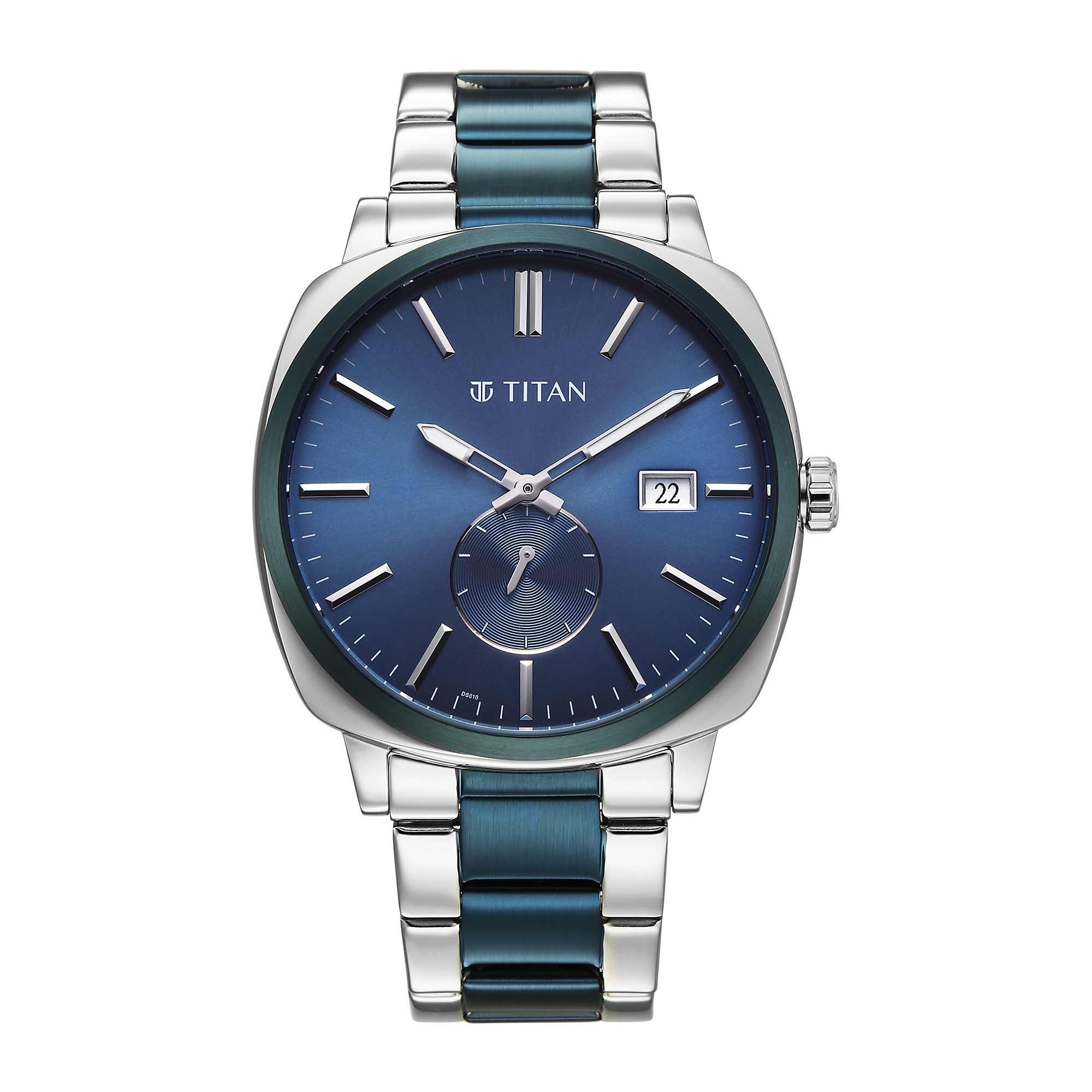 Titan Blue Dial Two Toned Metal Strap Analog with Date Watch for Men