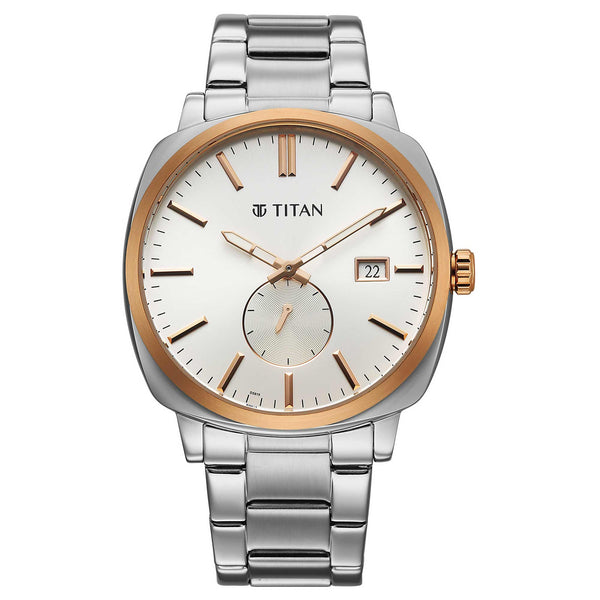 Titan Silver Dial Metal Strap Analog with Date Watch for Men