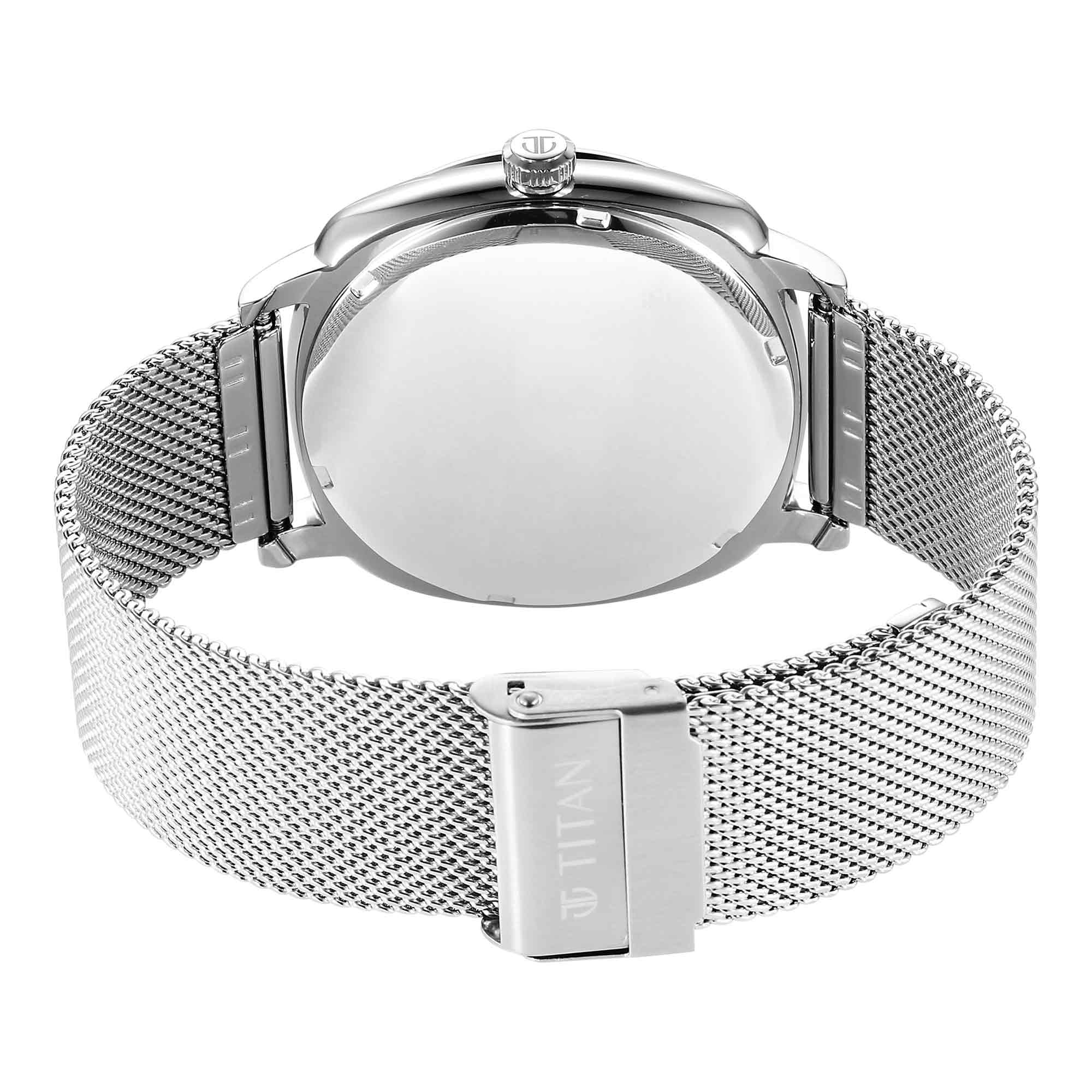 Titan Classique Suave Quartz Green Dial Silver Stainless Steel Mesh Strap Watch for Men