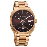 Titan Brown Dial Rose Gold Metal Strap Analog with Date Watch for Men