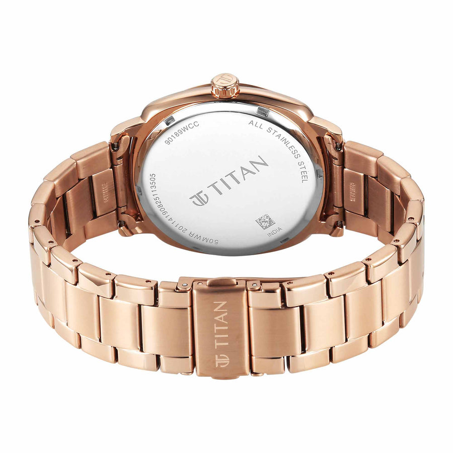 Titan Brown Dial Rose Gold Metal Strap Analog with Date Watch for Men