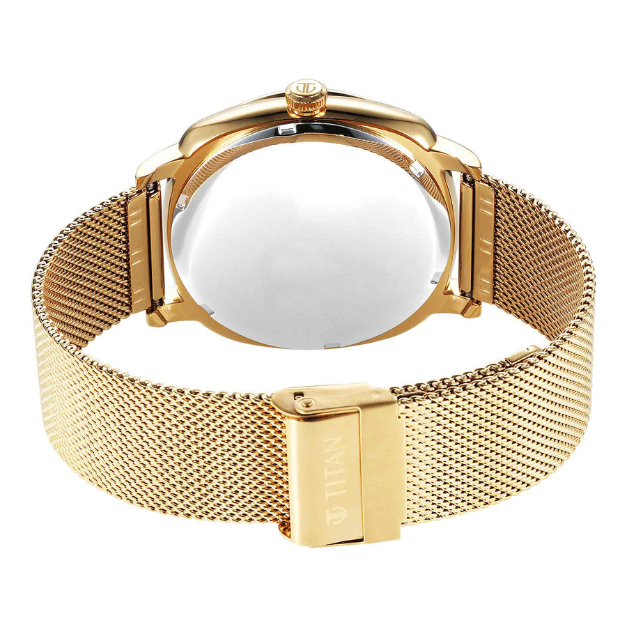 Titan Classique Suave Quartz Green Dial Golden Stainless Steel Mesh Strap Watch for Men