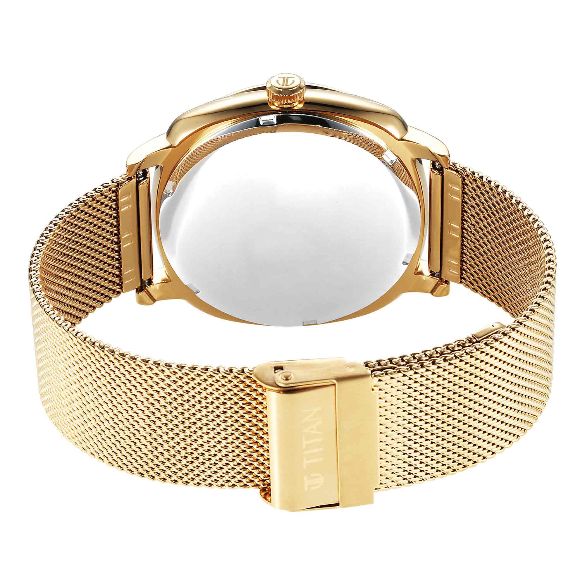 Titan Classique Suave Quartz Yellow Dial Golden Stainless Steel Mesh Strap Watch for Men