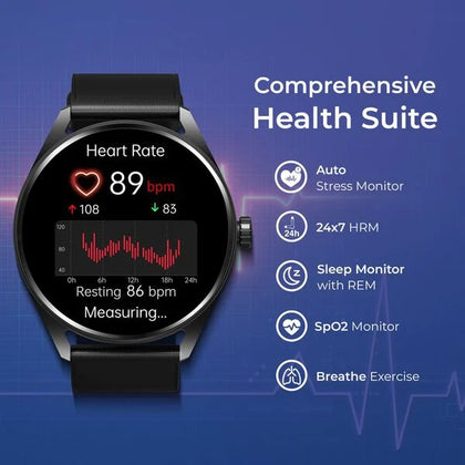 Titan Crest with 3.63 cm AMOLED Display with AOD, Functional Crown, BT Calling Smartwatch with Black Mesh Strap