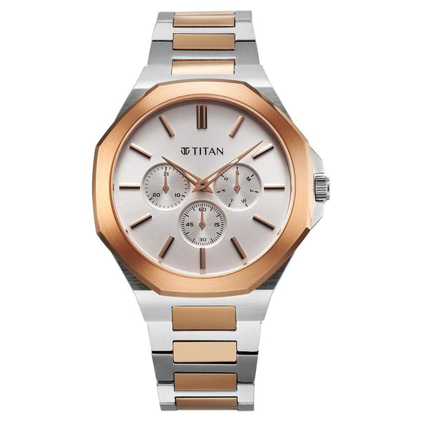 Titan Classic Slim Multifunction Multifunction Silver Dial Multicoloured Stainless Steel Strap Watch For Men