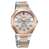 Titan Classic Slim Multifunction Multifunction Silver Dial Multicoloured Stainless Steel Strap Watch For Men