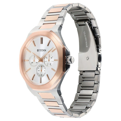 Titan Classic Slim Multifunction Multifunction Silver Dial Multicoloured Stainless Steel Strap Watch For Men