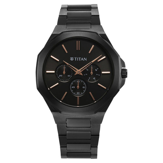 Titan Classic Slim Multifunction Quartz Multifunction Black Dial Stainless Steel Strap Watch For Men