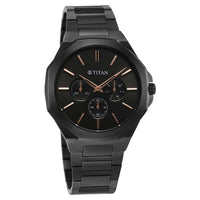 Titan Classic Slim Multifunction Quartz Multifunction Black Dial Stainless Steel Strap Watch For Men