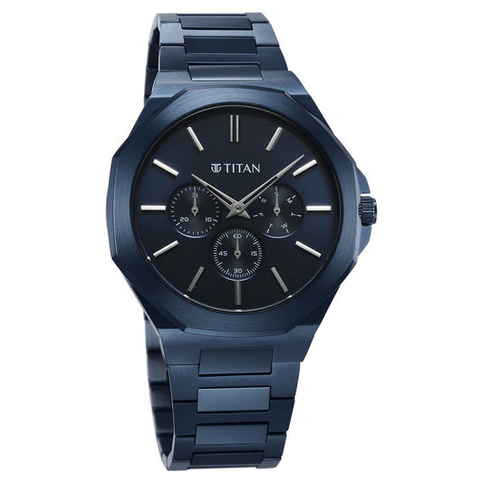 Titan Classique Slim Multifunction Strap Material Stainless Steel Dial Colour Blue 90198QM01