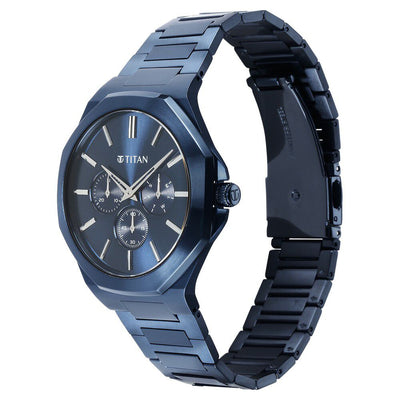 Titan Classic Slim Multifunction Quartz Multifunction Blue Dial Stainless Steel Strap Watch For Men