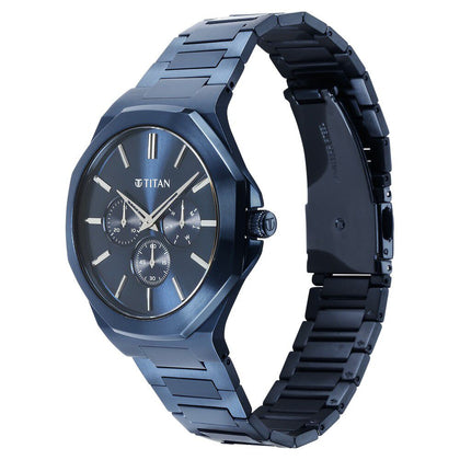 Titan Classic Slim Multifunction Quartz Multifunction Blue Dial Stainless Steel Strap Watch For Men