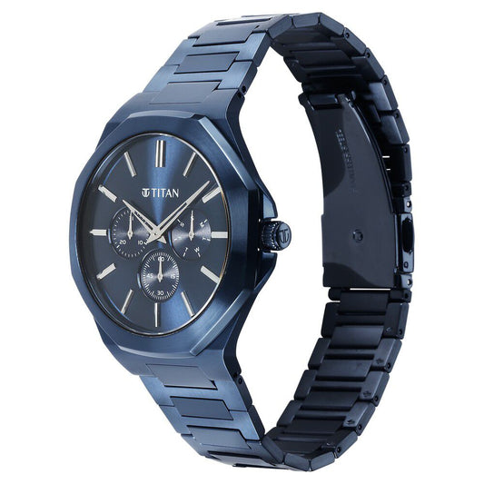 Titan Classique Slim Multifunction Strap Material Stainless Steel Dial Colour Blue 90198QM01