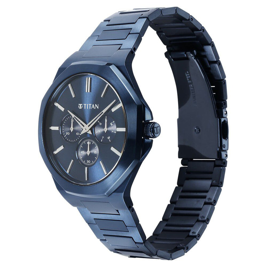 Titan Classic Slim Multifunction Quartz Multifunction Blue Dial Stainless Steel Strap Watch For Men