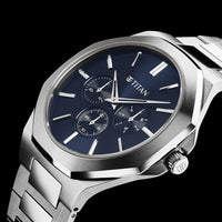 Titan Classic Slim Multifunction Quartz Multifunction Blue Dial Stainless Steel Strap Watch For Men