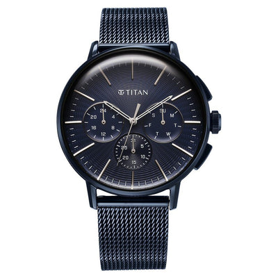 Titan Light leathers Multifunction Anthracite Dial Stainless Steel Strap Watch For Men