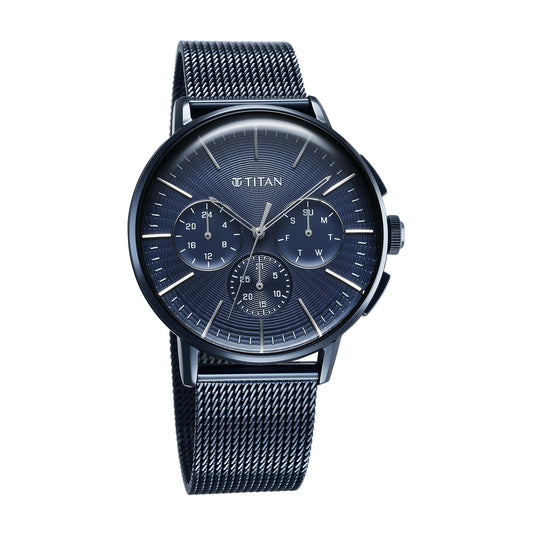 Titan Light leathers Multifunction Anthracite Dial Stainless Steel Strap Watch For Men (90200QM01)