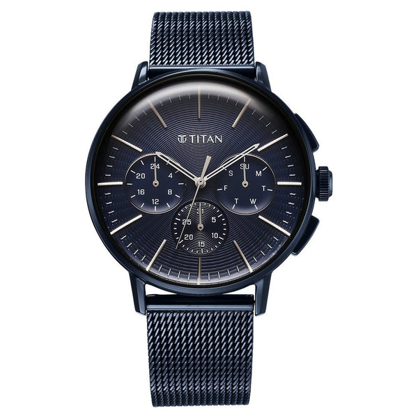 Titan Light leathers Multifunction Anthracite Dial Stainless Steel Strap Watch For Men