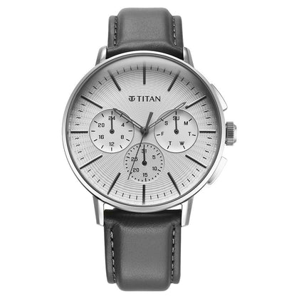 Titan Light leathers Multifunction Silver Dial Leather Strap Watch For Men