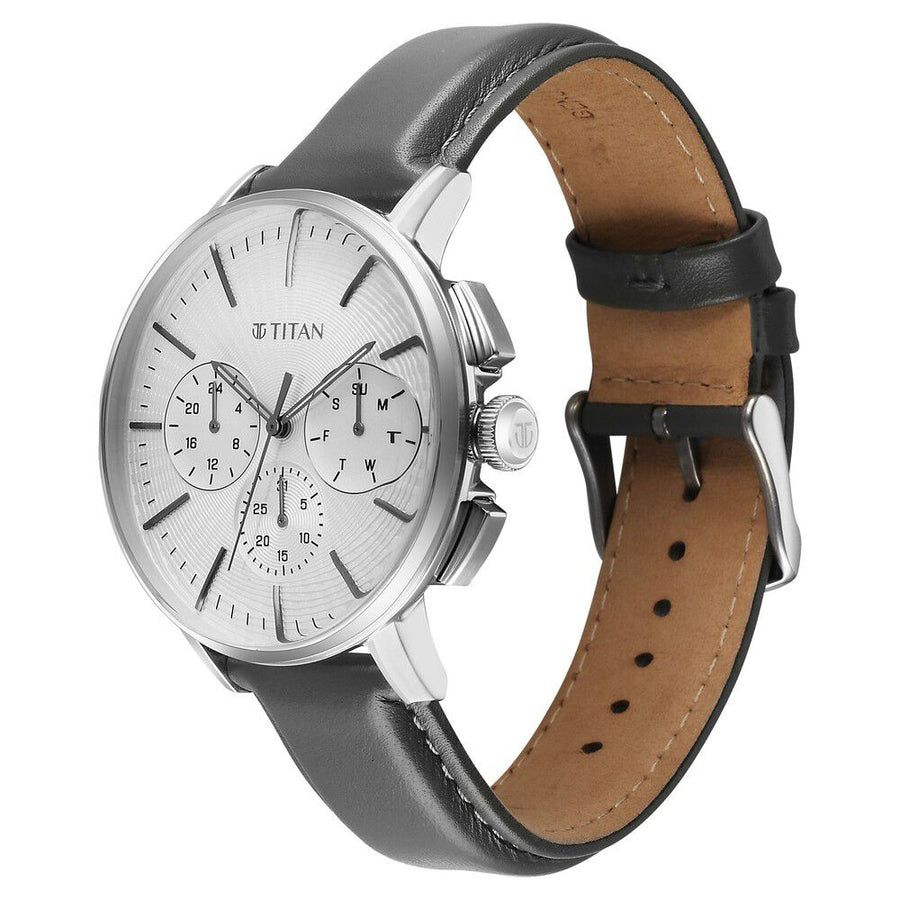 Titan Light leathers Multifunction Silver Dial Leather Strap Watch For Men