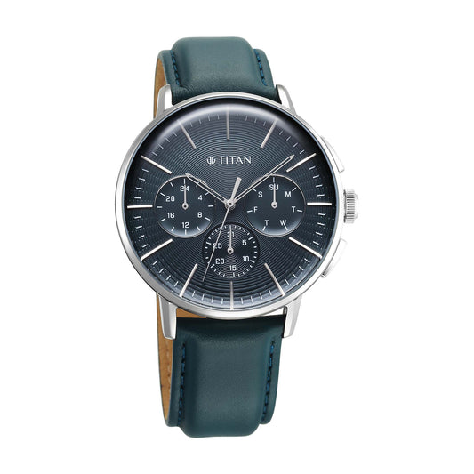 Titan Light leathers Multifunction Silver Dial Leather Strap Watch For Men (90200SL03)