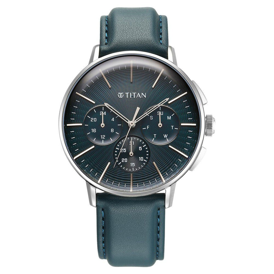Titan Light leathers Multifunction Silver Dial Leather Strap Watch For Men