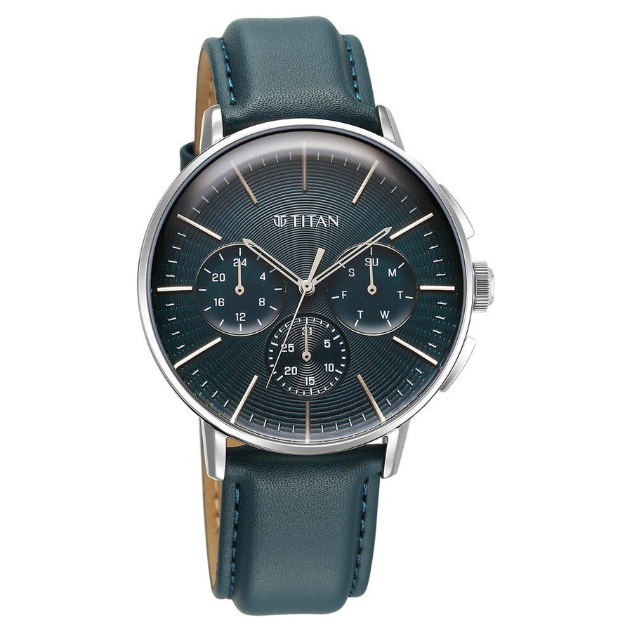 Titan Light leathers Multifunction Silver Dial Leather Strap Watch For Men