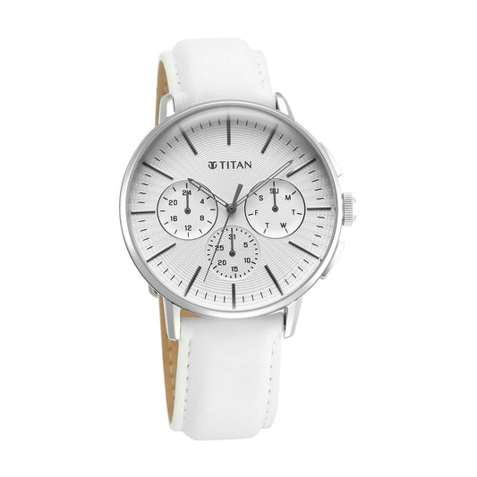 Titan Light leathers Multifunction Silver Dial Leather Strap Watch For Men (90200SL04)