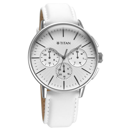 Titan Light leathers Multifunction Silver Dial Leather Strap Watch For Men