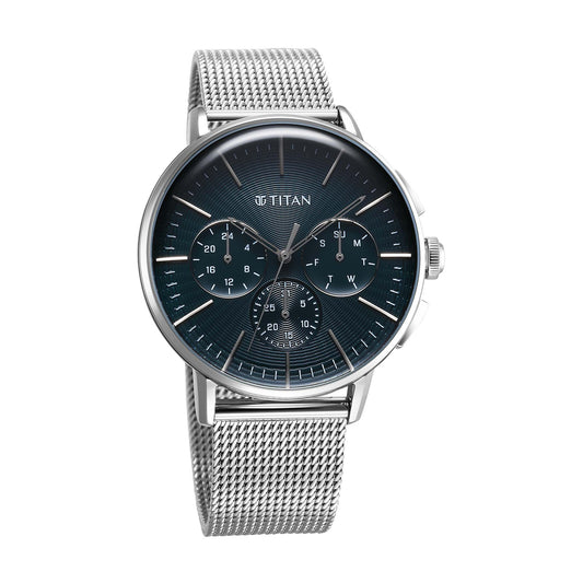 Titan Light leathers Multifunction Anthracite Dial Stainless Steel Strap Watch For Men (90200SM01)