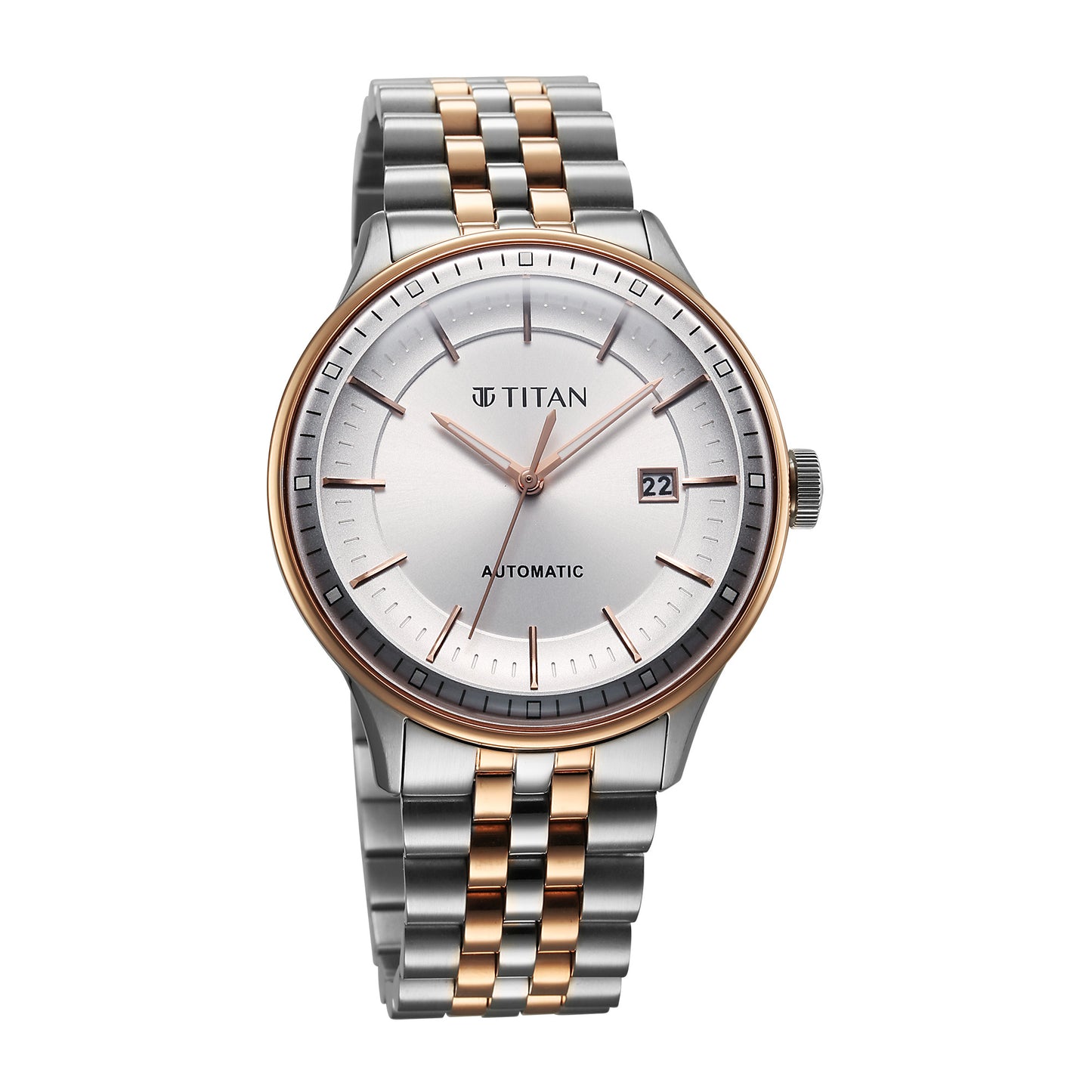 Titan Silver Dial Dual Color Stainless Steel Automatic with Date Watch for Men