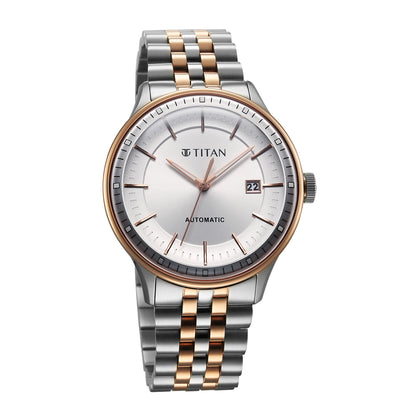 Titan Silver Dial Dual Color Stainless Steel Automatic with Date Watch for Men